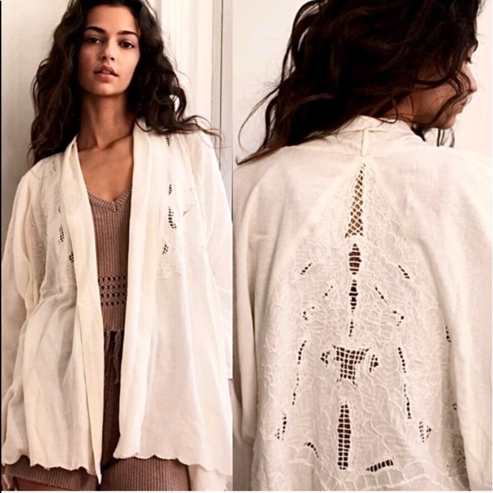 Free People Cool Nights Crochet Cardigan Ivory